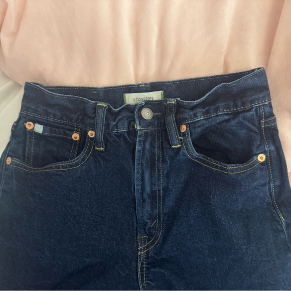 AE77 Stovepipe Dark Blue Straight Leg Jeans with High Waist - Picture 3 of 8